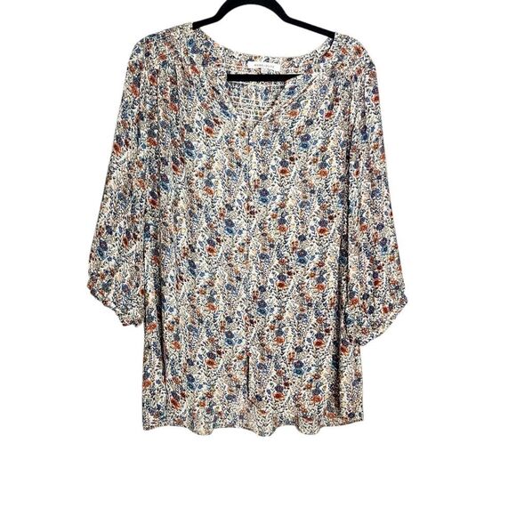 Rose & Olive top Floral button V-neck lightweight Boho Cottagecore Office 1X - Picture 1 of 6